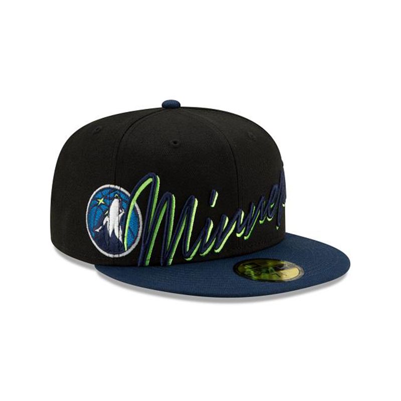 NBA Minnesota Timberwolves Cursive 59Fifty Fitted (AGK3659) - Black New Era Caps